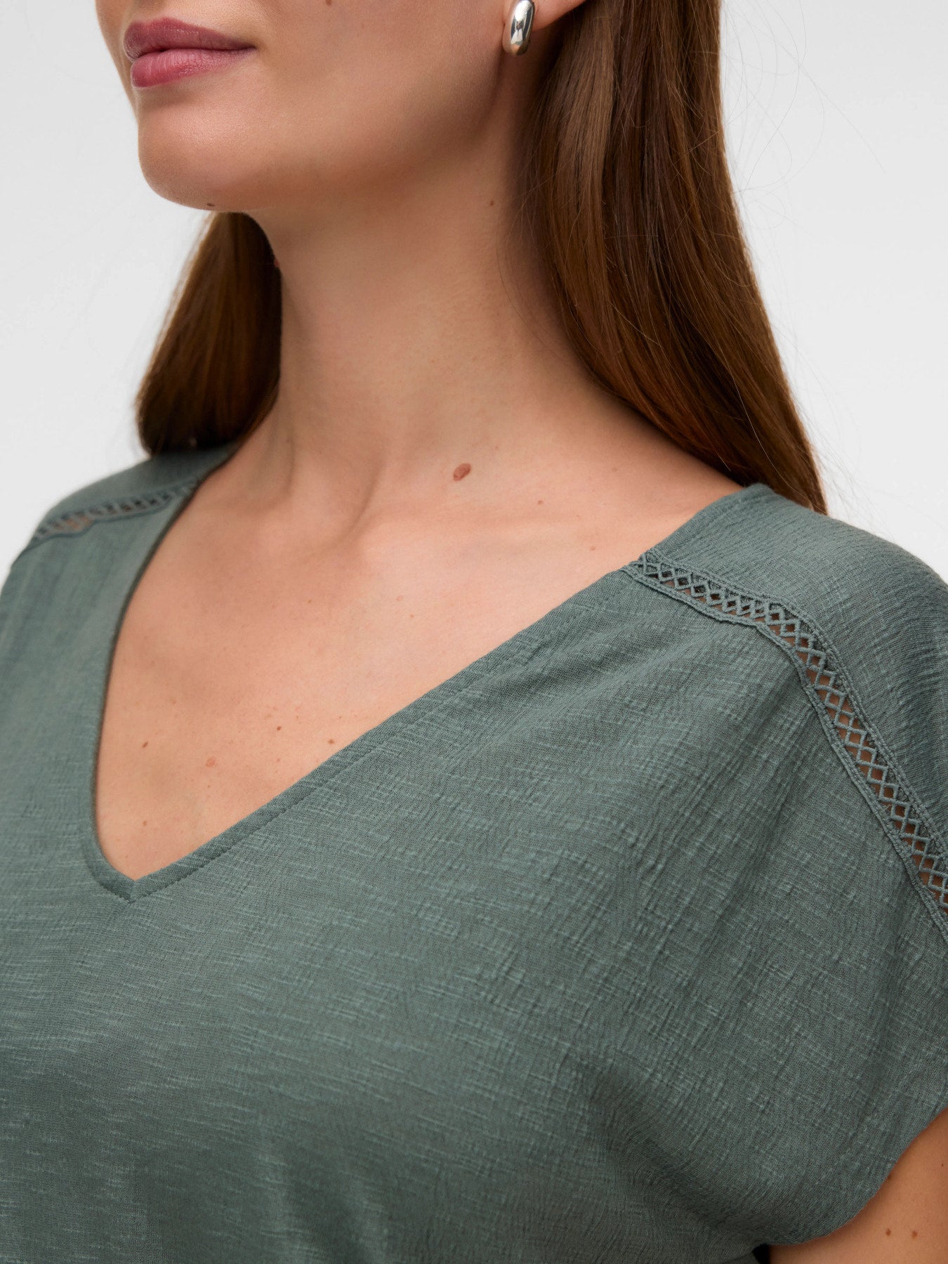 VMLydia CS V Neck Top - Laural Wreath-Casual Tops- Hometown Style HTS, women's in store and online boutique located in Ingersoll, Ontario