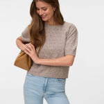 VMDOFFY STITCH 2/4 O-NECK PULLOVER - Moonrock-Sweaters and Cardigans- Hometown Style HTS, women's in store and online boutique located in Ingersoll, Ontario