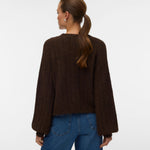 VMSally Long Sleeve V Neck Cardigan - Chocolate Torte-Sweaters and Cardigans- Hometown Style HTS, women's in store and online boutique located in Ingersoll, Ontario