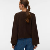 VMSally Long Sleeve V Neck Cardigan - Chocolate Torte-Sweaters and Cardigans- Hometown Style HTS, women's in store and online boutique located in Ingersoll, Ontario