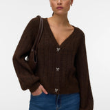 VMSally Long Sleeve V Neck Cardigan - Chocolate Torte-Sweaters and Cardigans- Hometown Style HTS, women's in store and online boutique located in Ingersoll, Ontario