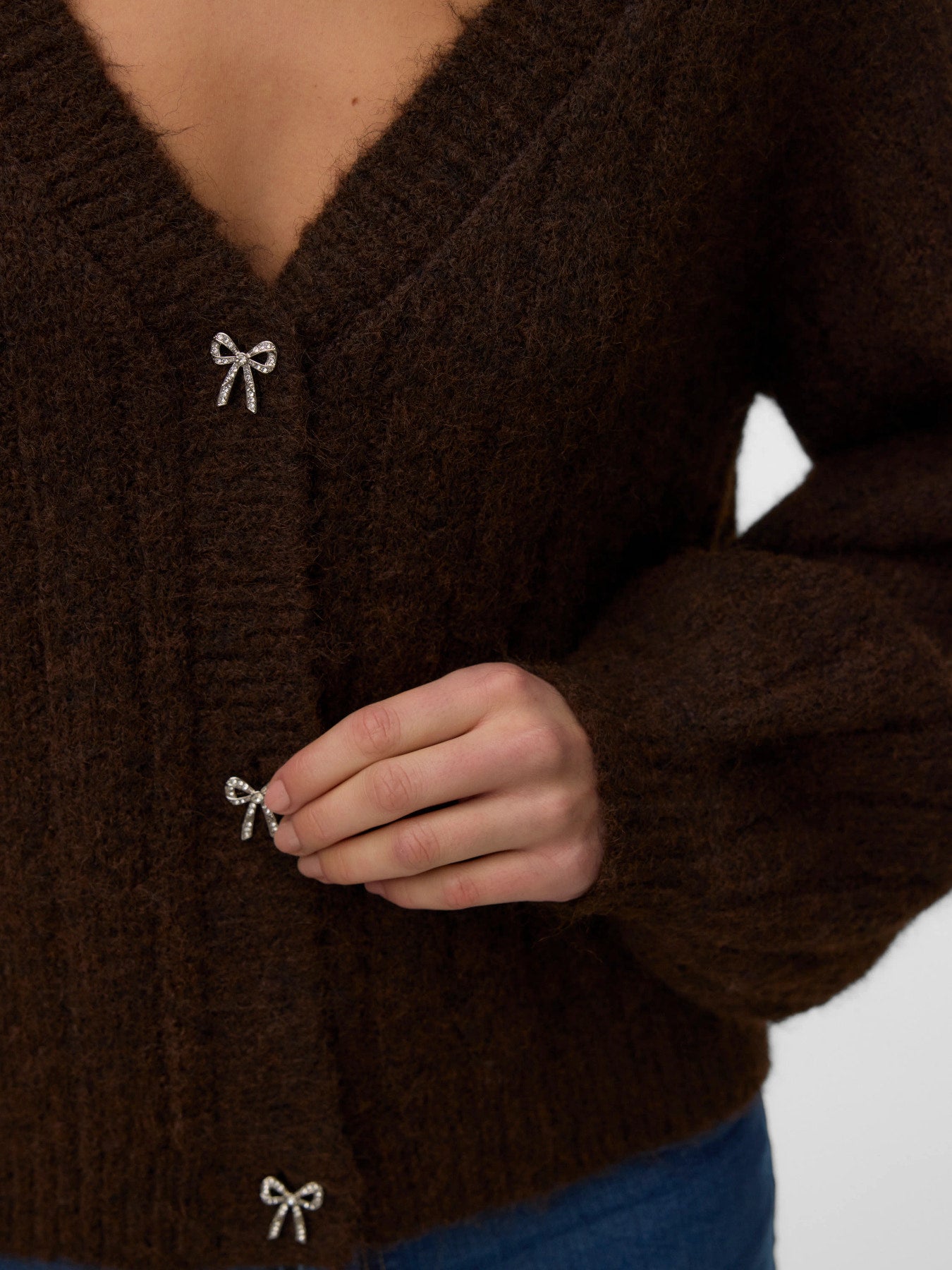 VMSally Long Sleeve V Neck Cardigan - Chocolate Torte-Sweaters and Cardigans- Hometown Style HTS, women's in store and online boutique located in Ingersoll, Ontario