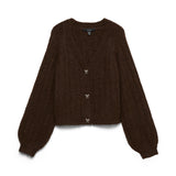 VMSally Long Sleeve V Neck Cardigan - Chocolate Torte-Sweaters and Cardigans- Hometown Style HTS, women's in store and online boutique located in Ingersoll, Ontario