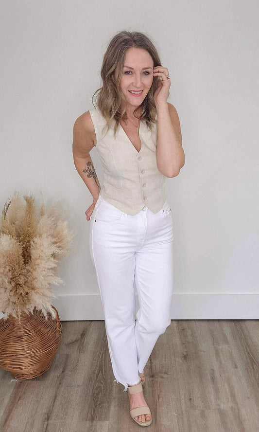 High Rise, Slim Wide Leg - White Denim-denim- Hometown Style HTS, women's in store and online boutique located in Ingersoll, Ontario