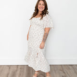 Floral Tiered Midi Dress - Cream & Stone-Dress- Hometown Style HTS, women's in store and online boutique located in Ingersoll, Ontario