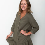 Button Down Dress - Olive-dress- Hometown Style HTS, women's in store and online boutique located in Ingersoll, Ontario