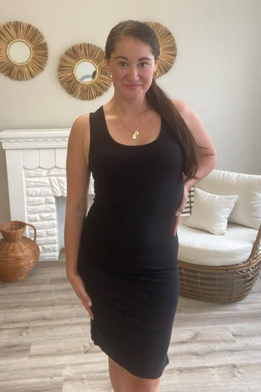 Bodycon Dress with Slide Slits-Black- Hometown Style HTS, women's in store and online boutique located in Ingersoll, Ontario