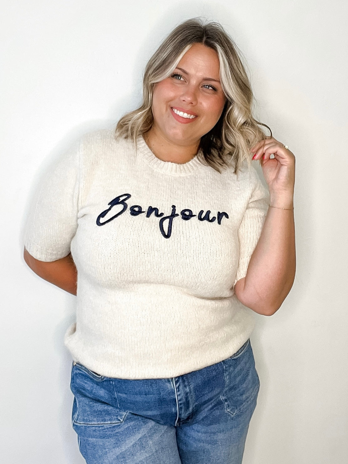 Bonjour Sweater - Cream-sweater- Hometown Style HTS, women's in store and online boutique located in Ingersoll, Ontario