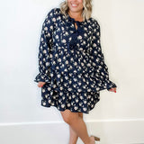 Floral Bow Tie Tiered Mini Dress - Midnight-Special Occasion Dresses- Hometown Style HTS, women's in store and online boutique located in Ingersoll, Ontario