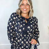 Floral Bow Tie Tiered Mini Dress - Midnight-Special Occasion Dresses- Hometown Style HTS, women's in store and online boutique located in Ingersoll, Ontario