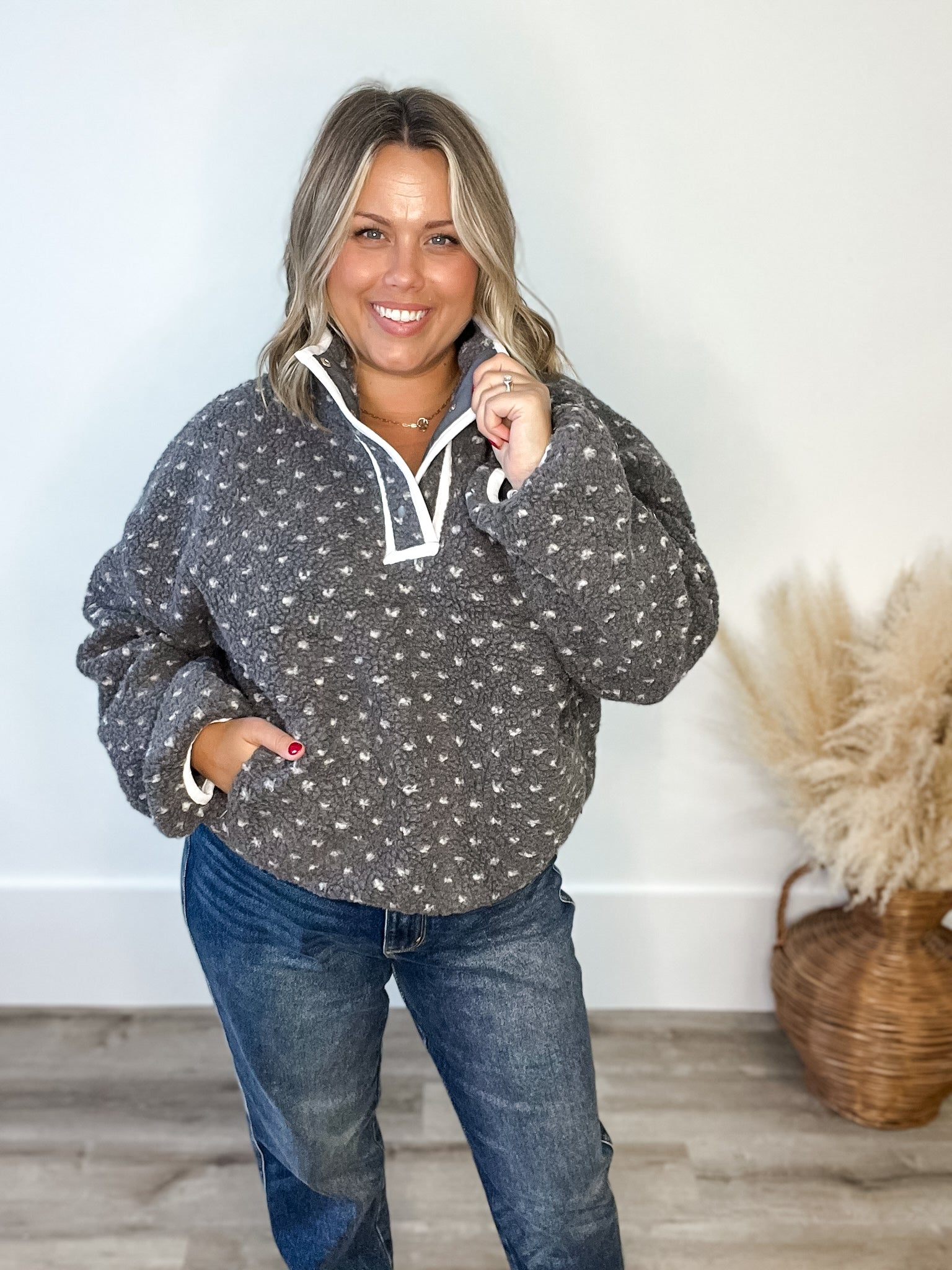 Heart Sherpa Fleece Pullover Jacket-Sweater- Hometown Style HTS, women's in store and online boutique located in Ingersoll, Ontario
