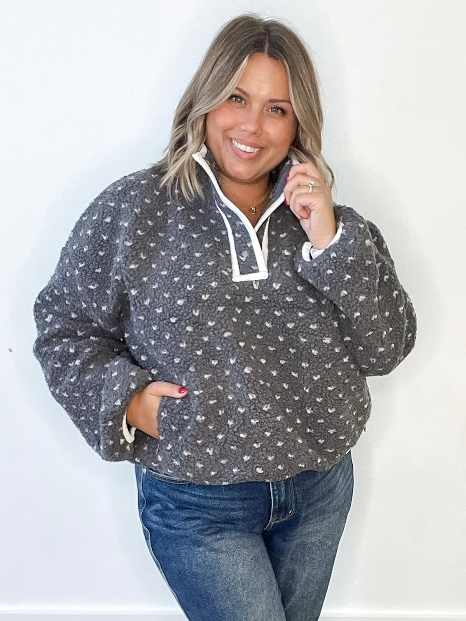 Heart Sherpa Fleece Pullover Jacket-Sweater- Hometown Style HTS, women's in store and online boutique located in Ingersoll, Ontario