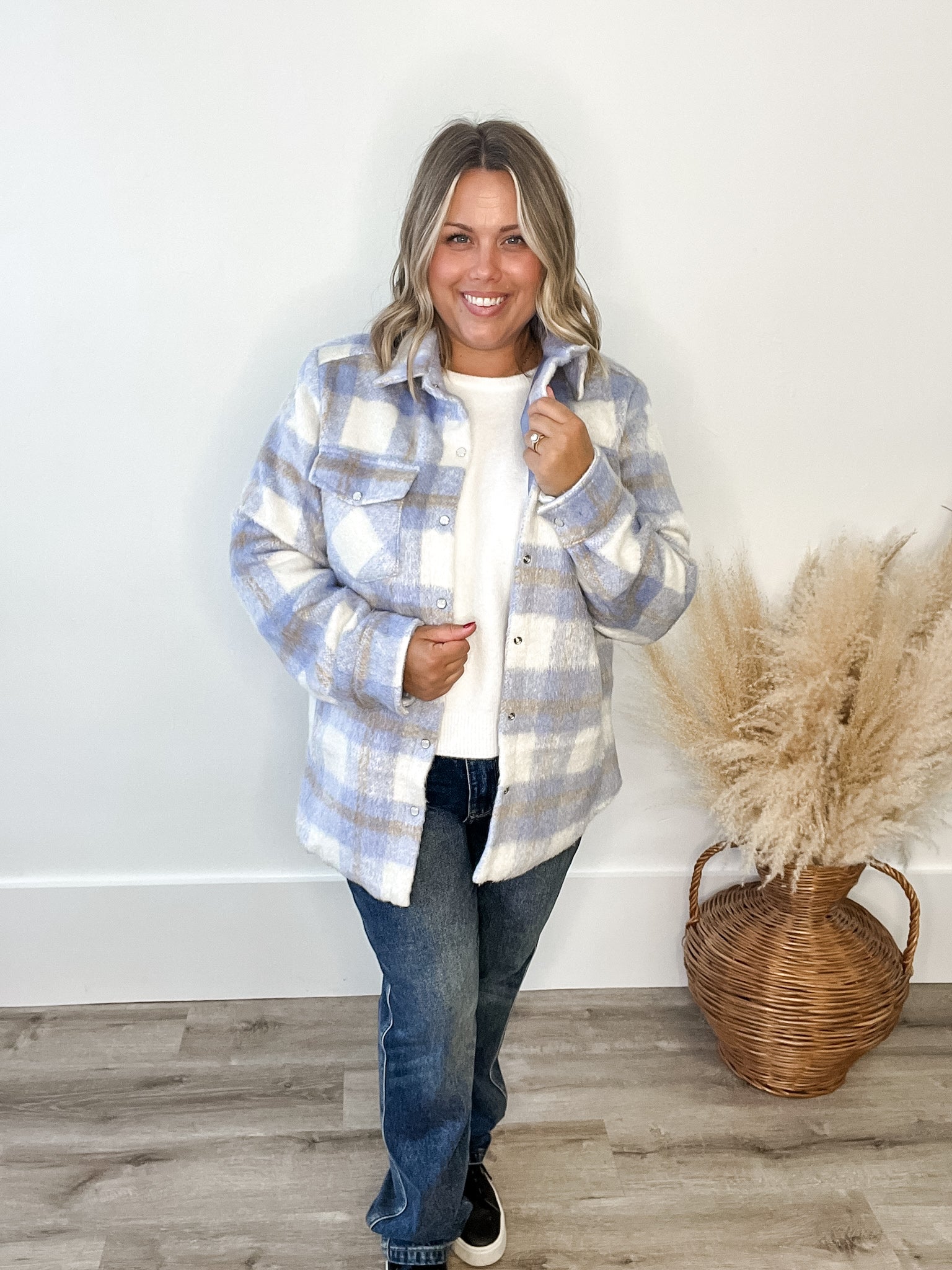 Brushed Flannel Jacket - Blue-Coat & Jackets- Hometown Style HTS, women's in store and online boutique located in Ingersoll, Ontario