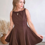 Sleeveless Flared Hemline Dress - Brown-Special Occasion Dress- Hometown Style HTS, women's in store and online boutique located in Ingersoll, Ontario