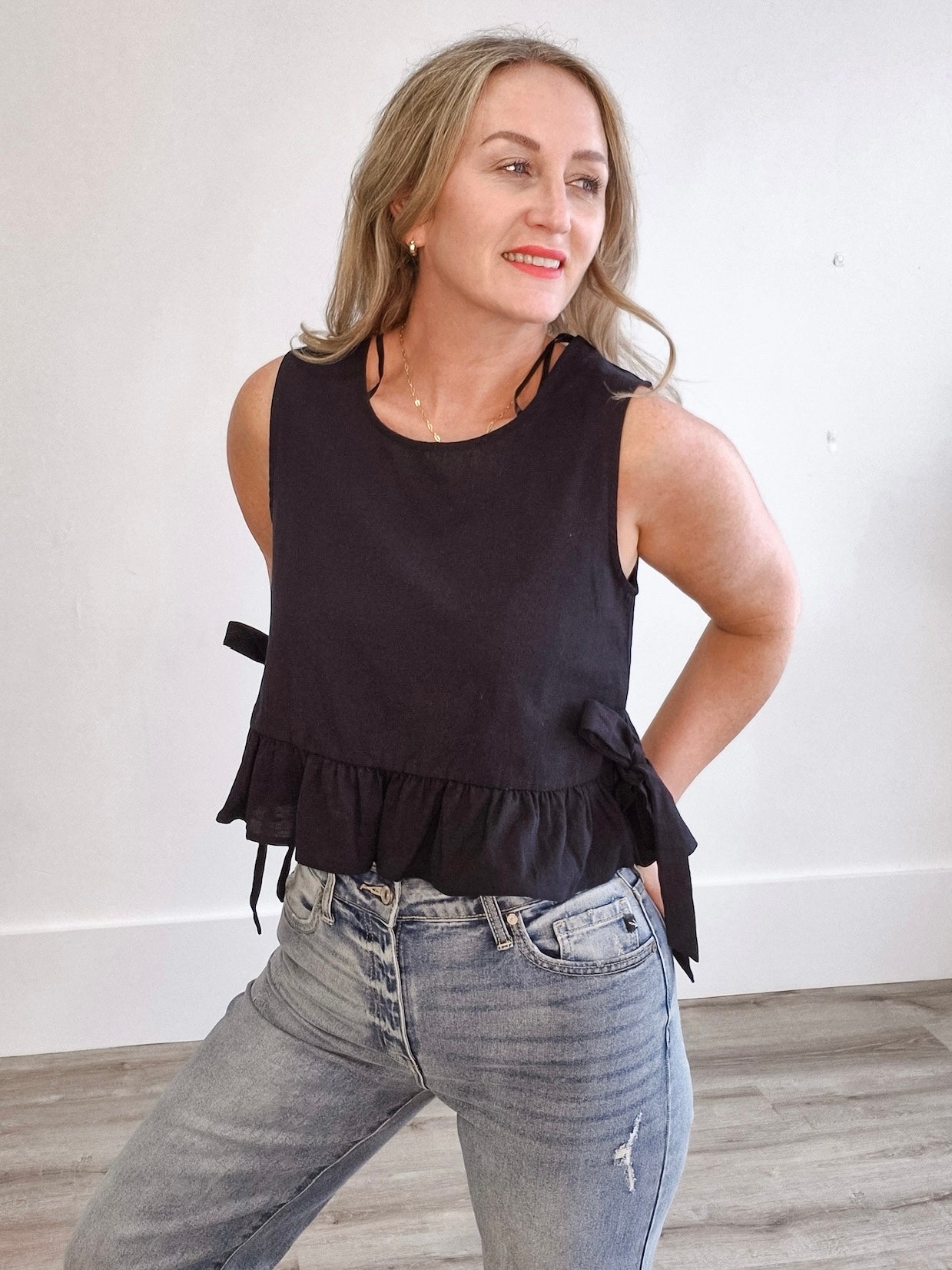 Side Tie Top - Black-Tops- Hometown Style HTS, women's in store and online boutique located in Ingersoll, Ontario