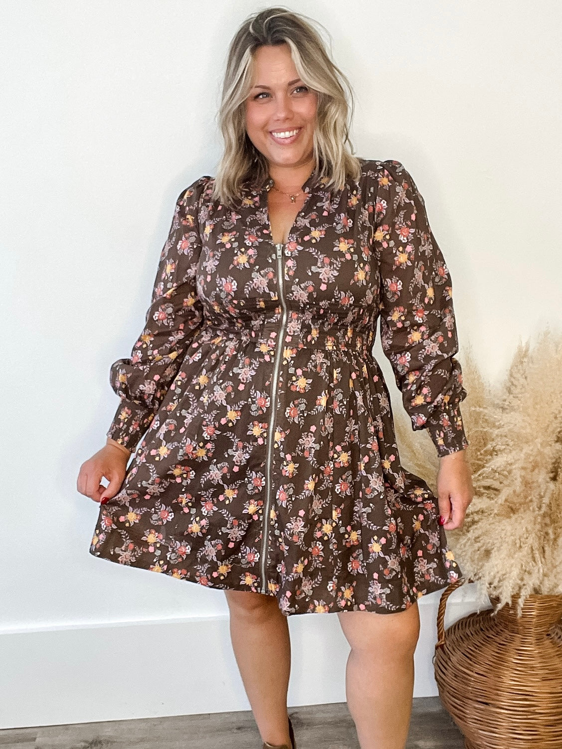 Zippered Floral Mini Dress-Special Occasion Dresses- Hometown Style HTS, women's in store and online boutique located in Ingersoll, Ontario