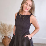Sleeveless Flared Hemline Dress - Black-Special Occasion Dress- Hometown Style HTS, women's in store and online boutique located in Ingersoll, Ontario