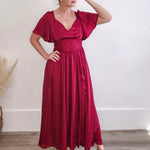 Washed Satin Lace Maxi - Cranberry-Special Occasion Dresses- Hometown Style HTS, women's in store and online boutique located in Ingersoll, Ontario