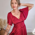 Washed Satin Lace Maxi - Cranberry-Special Occasion Dresses- Hometown Style HTS, women's in store and online boutique located in Ingersoll, Ontario