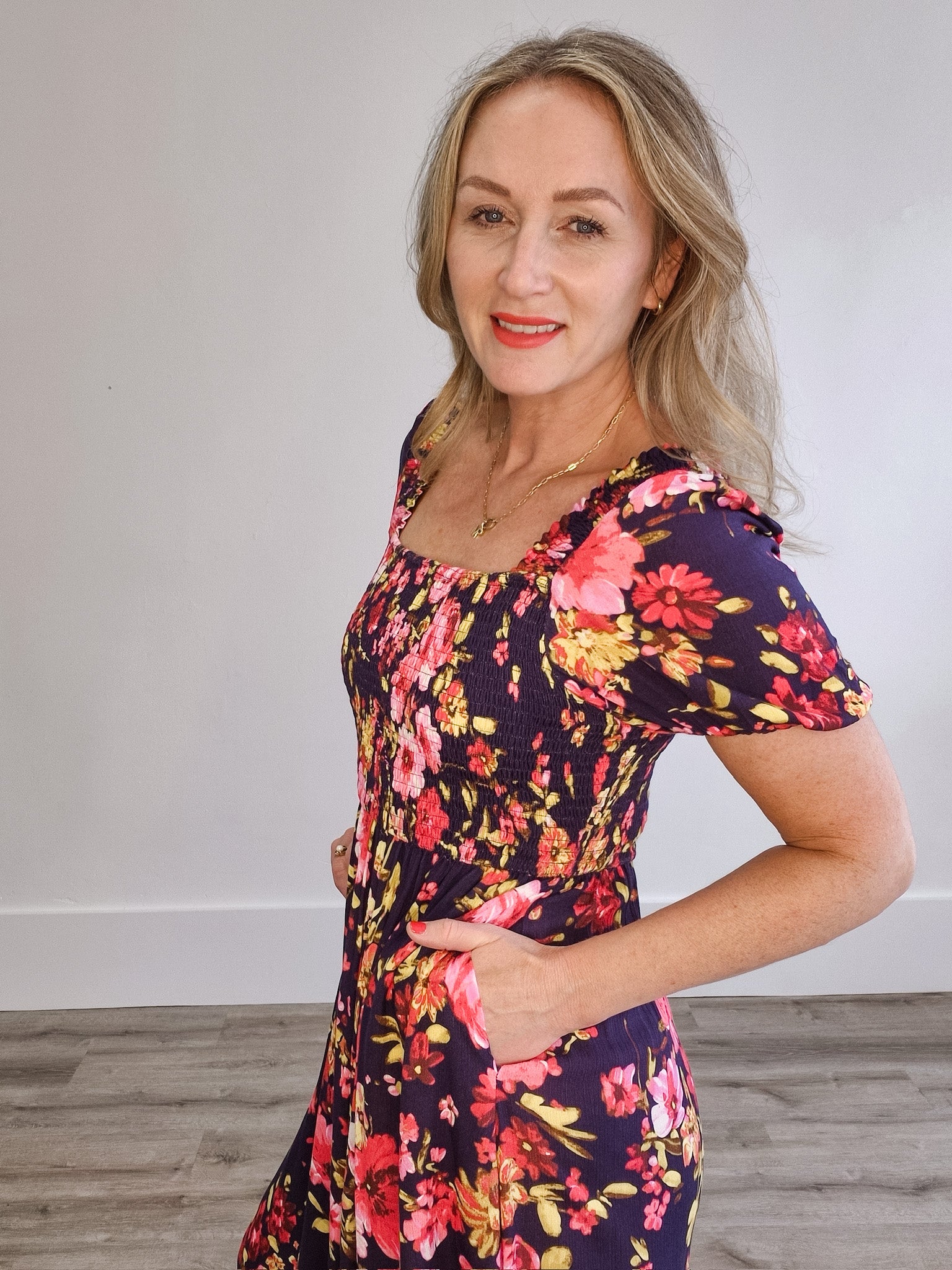 Francesca Dress - Navy-dress- Hometown Style HTS, women's in store and online boutique located in Ingersoll, Ontario