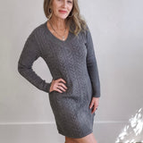 Casual Cable Knit Dress - Grey-Casual Dresses- Hometown Style HTS, women's in store and online boutique located in Ingersoll, Ontario