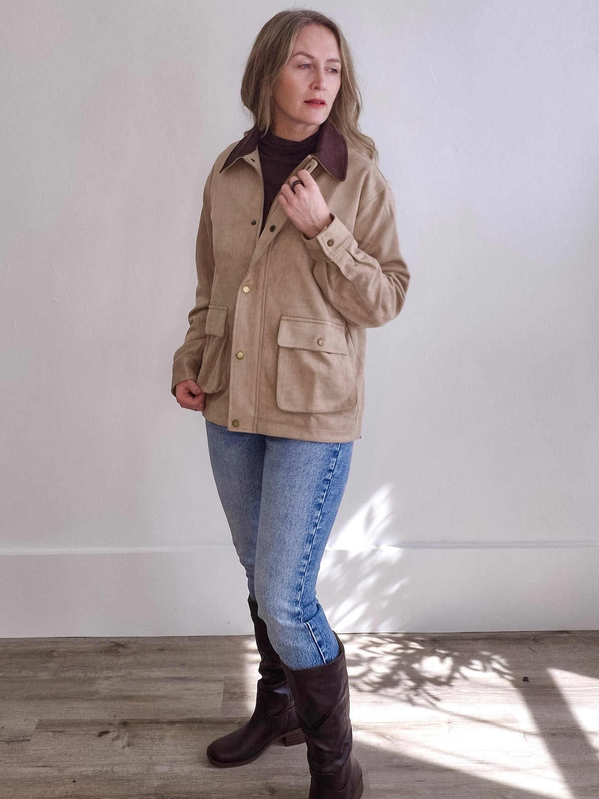 Faux Suede Barn Jacket-Coat & Jackets- Hometown Style HTS, women's in store and online boutique located in Ingersoll, Ontario