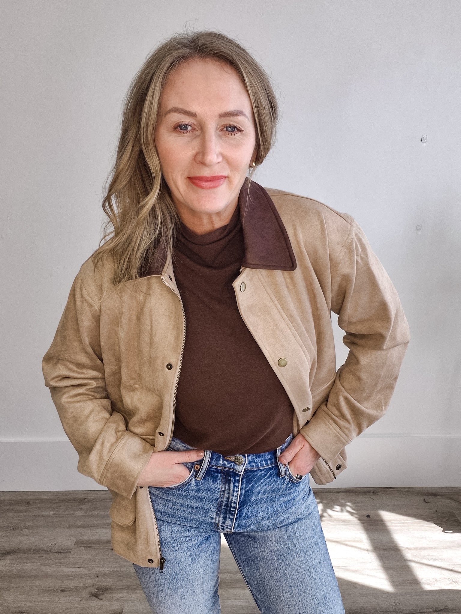Faux Suede Barn Jacket-Coat & Jackets- Hometown Style HTS, women's in store and online boutique located in Ingersoll, Ontario