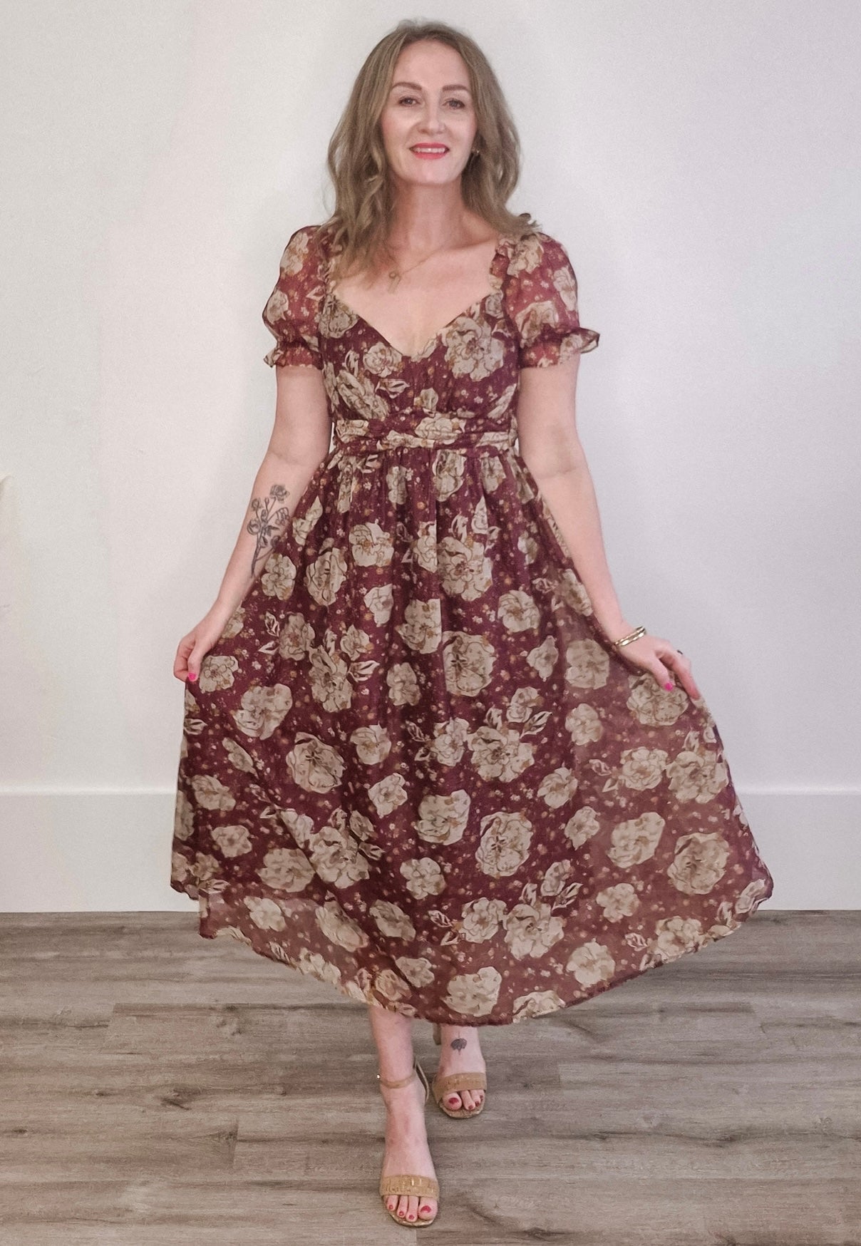 Floral Sweetheart Neckline Dress-Special Occasion Dresses- Hometown Style HTS, women's in store and online boutique located in Ingersoll, Ontario