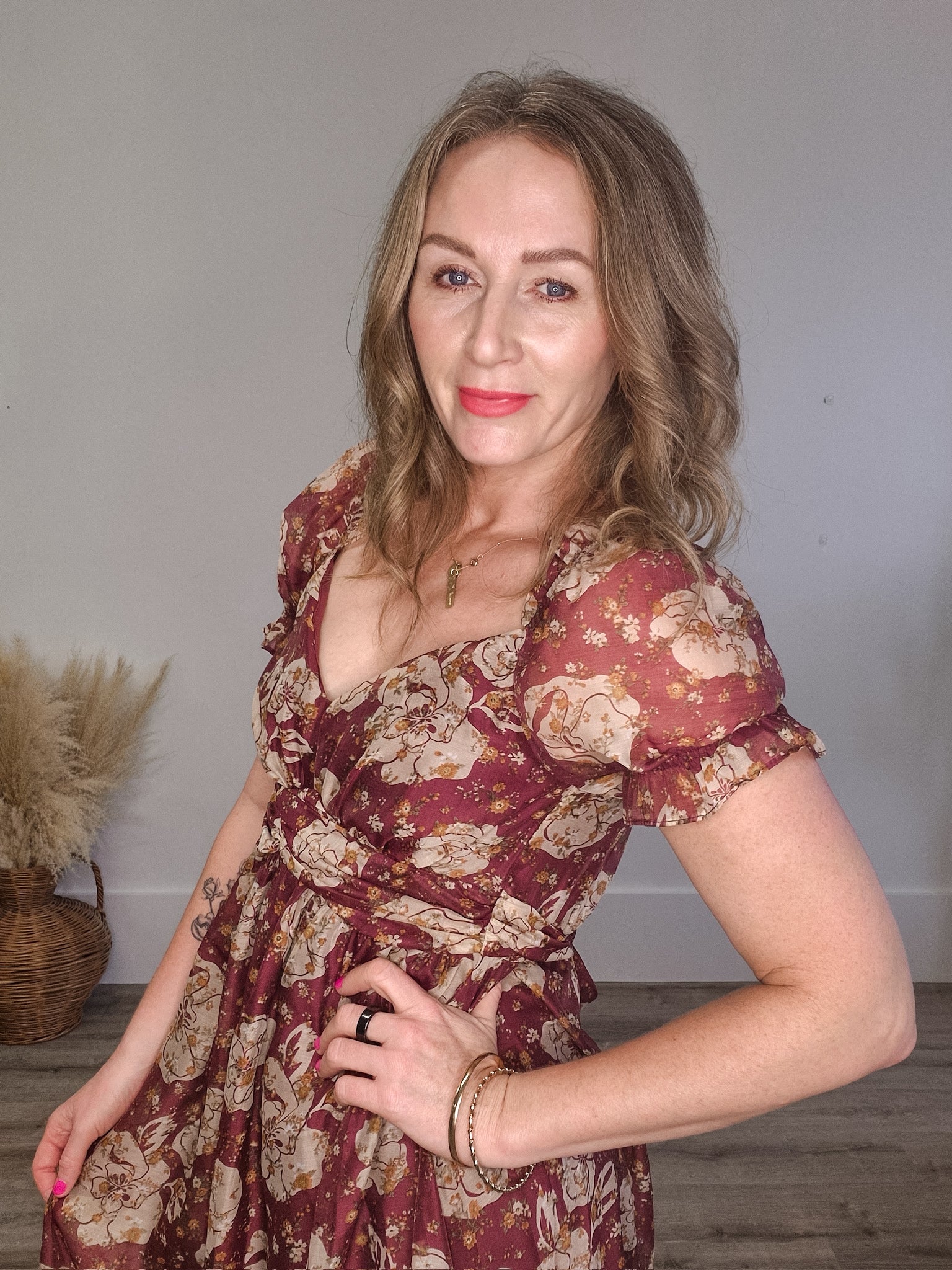 Floral Sweetheart Neckline Dress-Special Occasion Dresses- Hometown Style HTS, women's in store and online boutique located in Ingersoll, Ontario