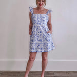 Floral Ruffle Sleeve Mini Dress - Blue-Special Occasion Dress- Hometown Style HTS, women's in store and online boutique located in Ingersoll, Ontario