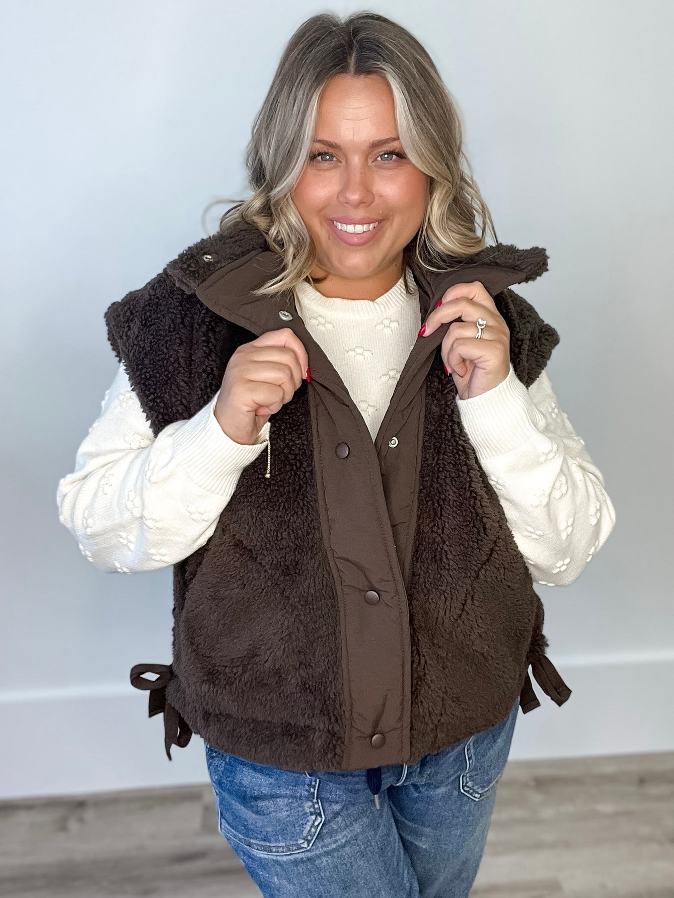 Cozy Sherpa Vest - Brown-vest- Hometown Style HTS, women's in store and online boutique located in Ingersoll, Ontario