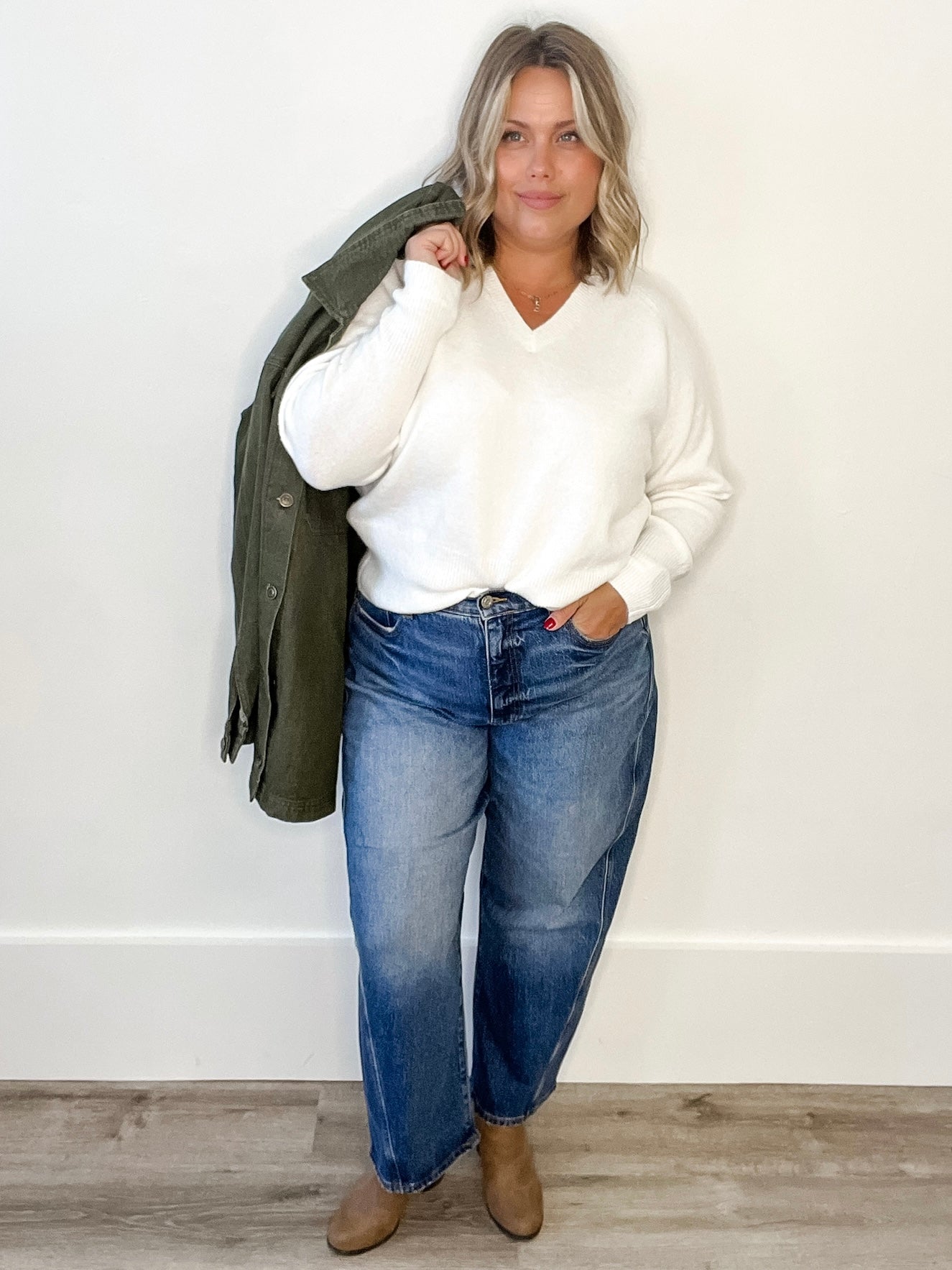 Niel V Neck Pullover - Chalk-Sweater- Hometown Style HTS, women's in store and online boutique located in Ingersoll, Ontario