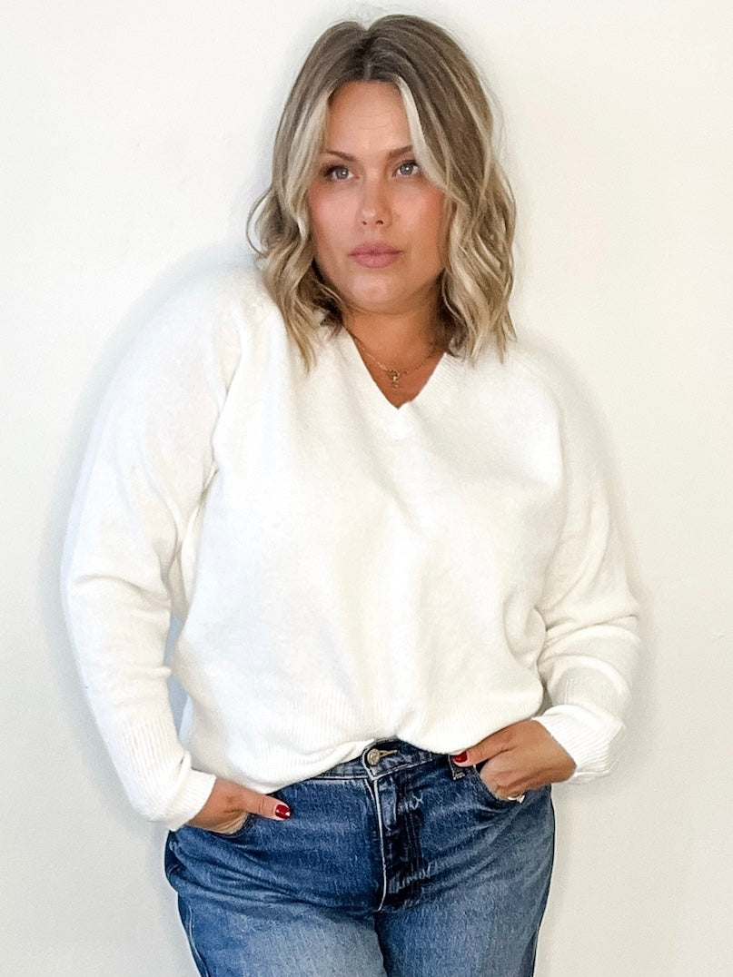 Niel V Neck Pullover - Chalk-Sweater- Hometown Style HTS, women's in store and online boutique located in Ingersoll, Ontario