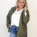 Barn Jacket/Utility Jacket - Olive-Coat & Jackets- Hometown Style HTS, women's in store and online boutique located in Ingersoll, Ontario