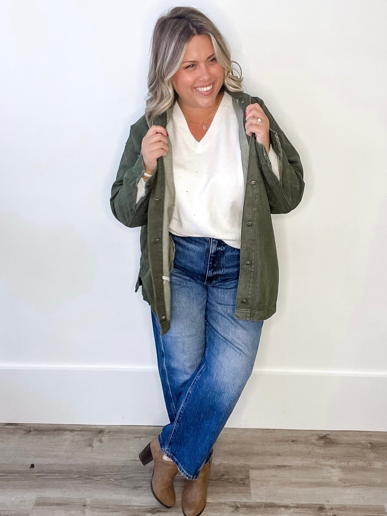 Barn Jacket/Utility Jacket - Olive-Coat & Jackets- Hometown Style HTS, women's in store and online boutique located in Ingersoll, Ontario