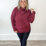 Slouch Neck, Dolman Sleeve Sweater - Wine-sweater- Hometown Style HTS, women's in store and online boutique located in Ingersoll, Ontario