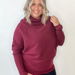 Slouch Neck, Dolman Sleeve Sweater - Wine-sweater- Hometown Style HTS, women's in store and online boutique located in Ingersoll, Ontario