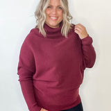 Slouch Neck, Dolman Sleeve Sweater - Wine-sweater- Hometown Style HTS, women's in store and online boutique located in Ingersoll, Ontario