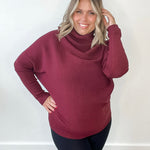 Slouch Neck, Dolman Sleeve Sweater - Wine-sweater- Hometown Style HTS, women's in store and online boutique located in Ingersoll, Ontario