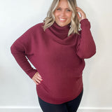 Slouch Neck, Dolman Sleeve Sweater - Wine-sweater- Hometown Style HTS, women's in store and online boutique located in Ingersoll, Ontario