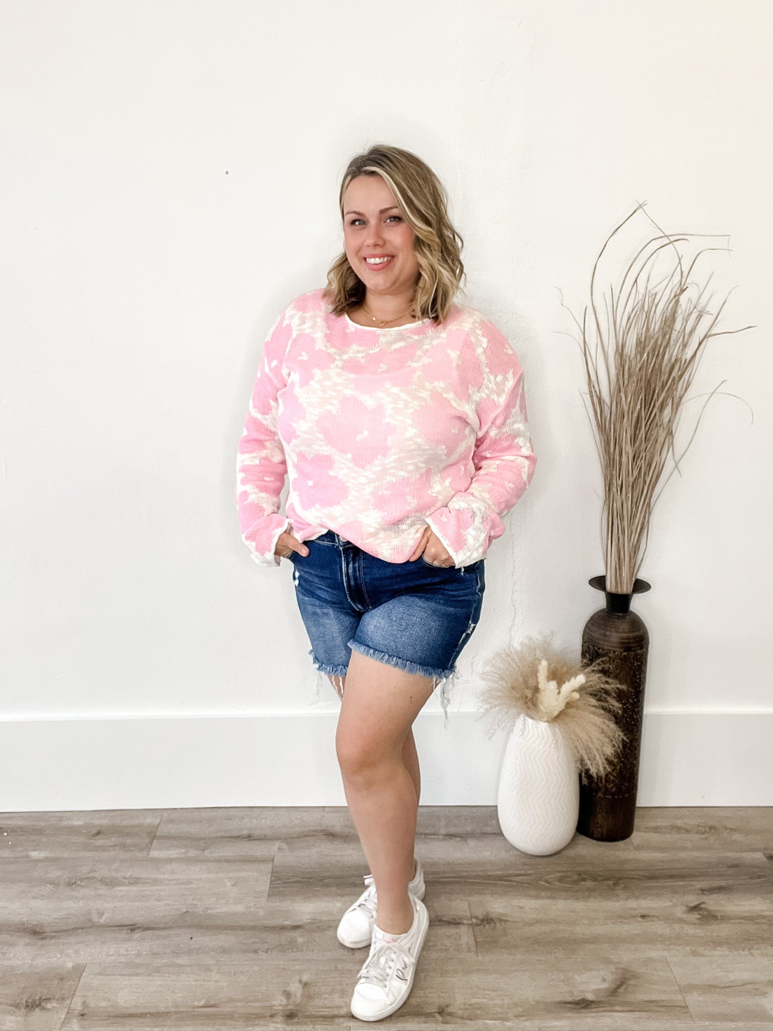 Floral Spring Knit Sweater - Pink-Sweater- Hometown Style HTS, women's in store and online boutique located in Ingersoll, Ontario