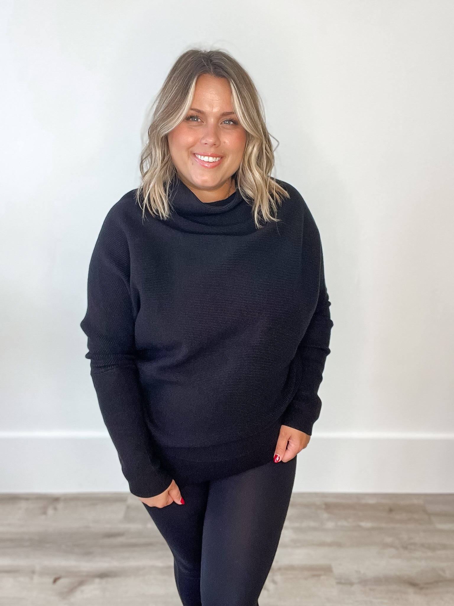 Slouch Neck, Dolman Sleeve Sweater - Black-Sweater- Hometown Style HTS, women's in store and online boutique located in Ingersoll, Ontario
