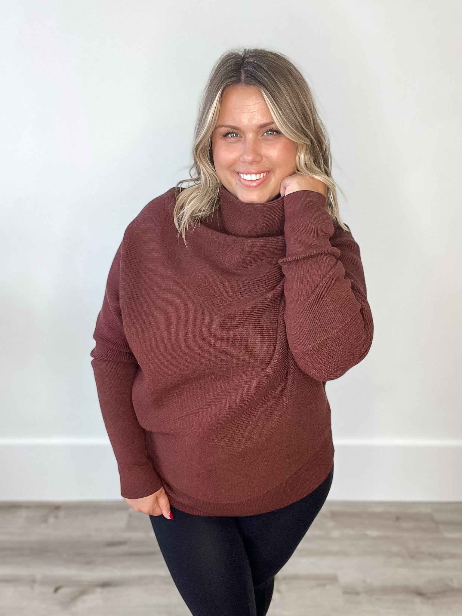 Slouch Neck, Dolman Sleeve Sweater - Brown-Sweater- Hometown Style HTS, women's in store and online boutique located in Ingersoll, Ontario