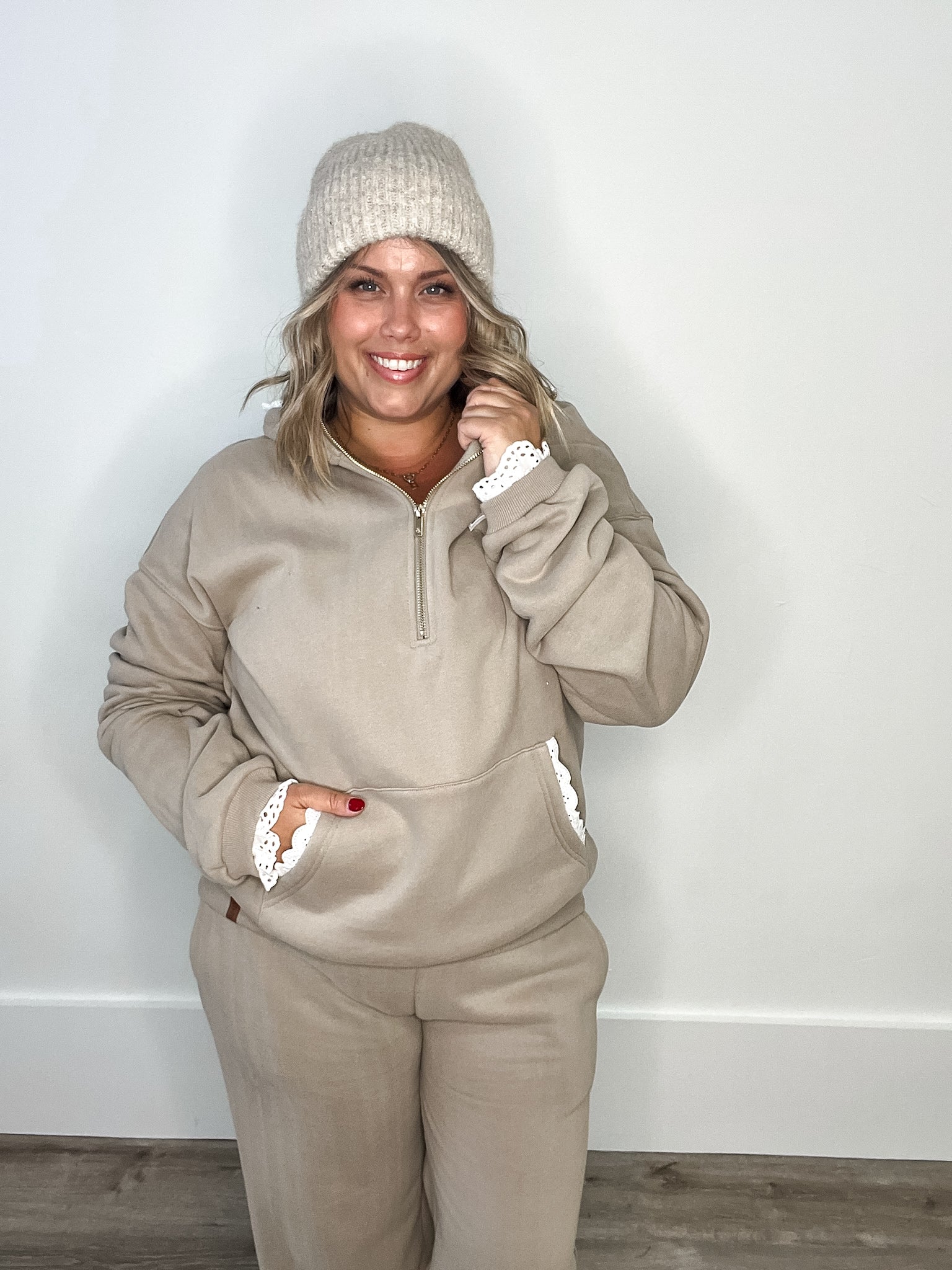Comfort Half Zip - Mocha Lace-Casual Tops- Hometown Style HTS, women's in store and online boutique located in Ingersoll, Ontario