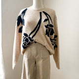 BYOMEA FLOWER JUMPER 4 -Birch/Sapphire-Sweaters and Cardigans- Hometown Style HTS, women's in store and online boutique located in Ingersoll, Ontario