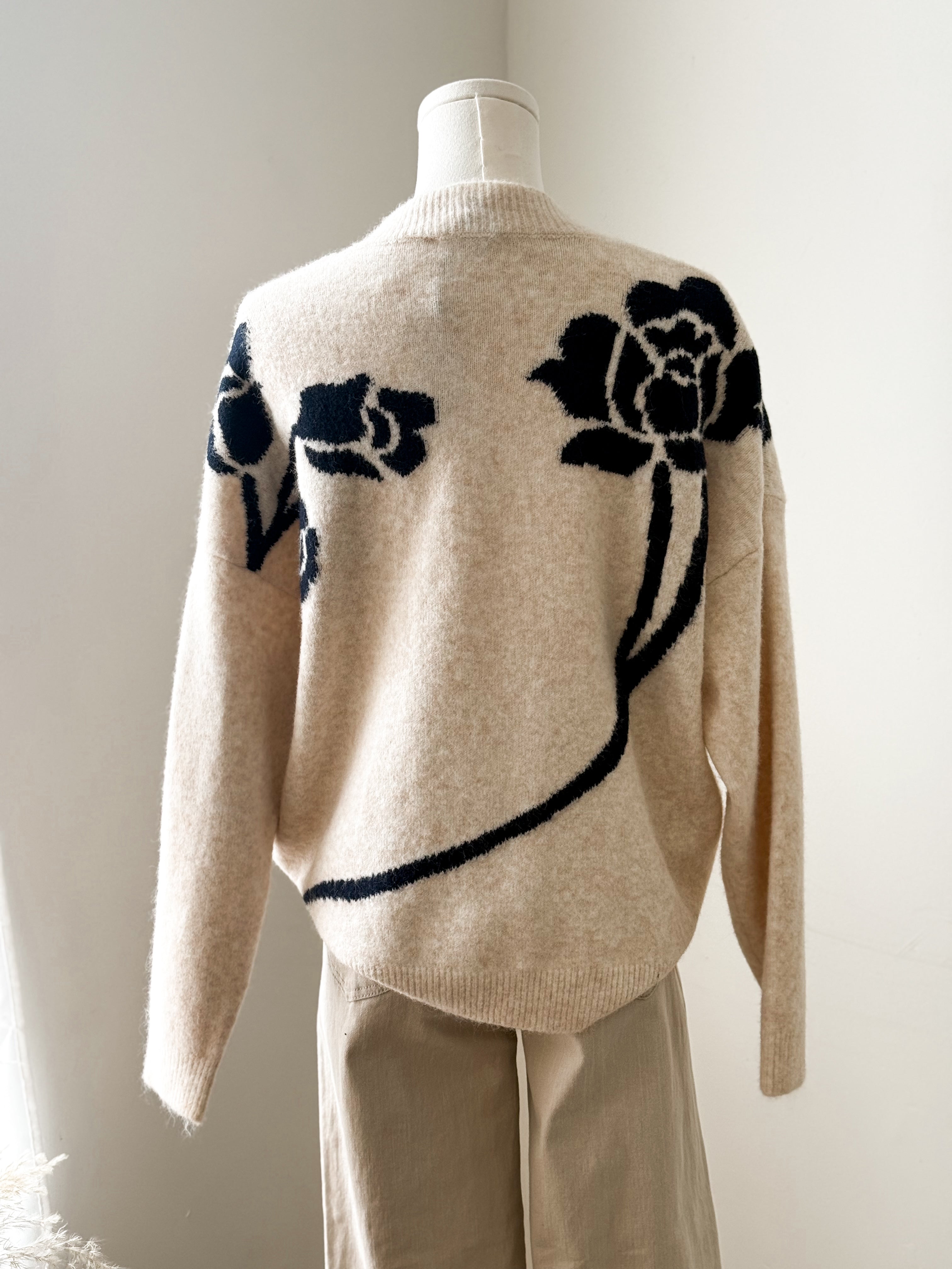 BYOMEA FLOWER JUMPER 4 -Birch/Sapphire-Sweaters and Cardigans- Hometown Style HTS, women's in store and online boutique located in Ingersoll, Ontario
