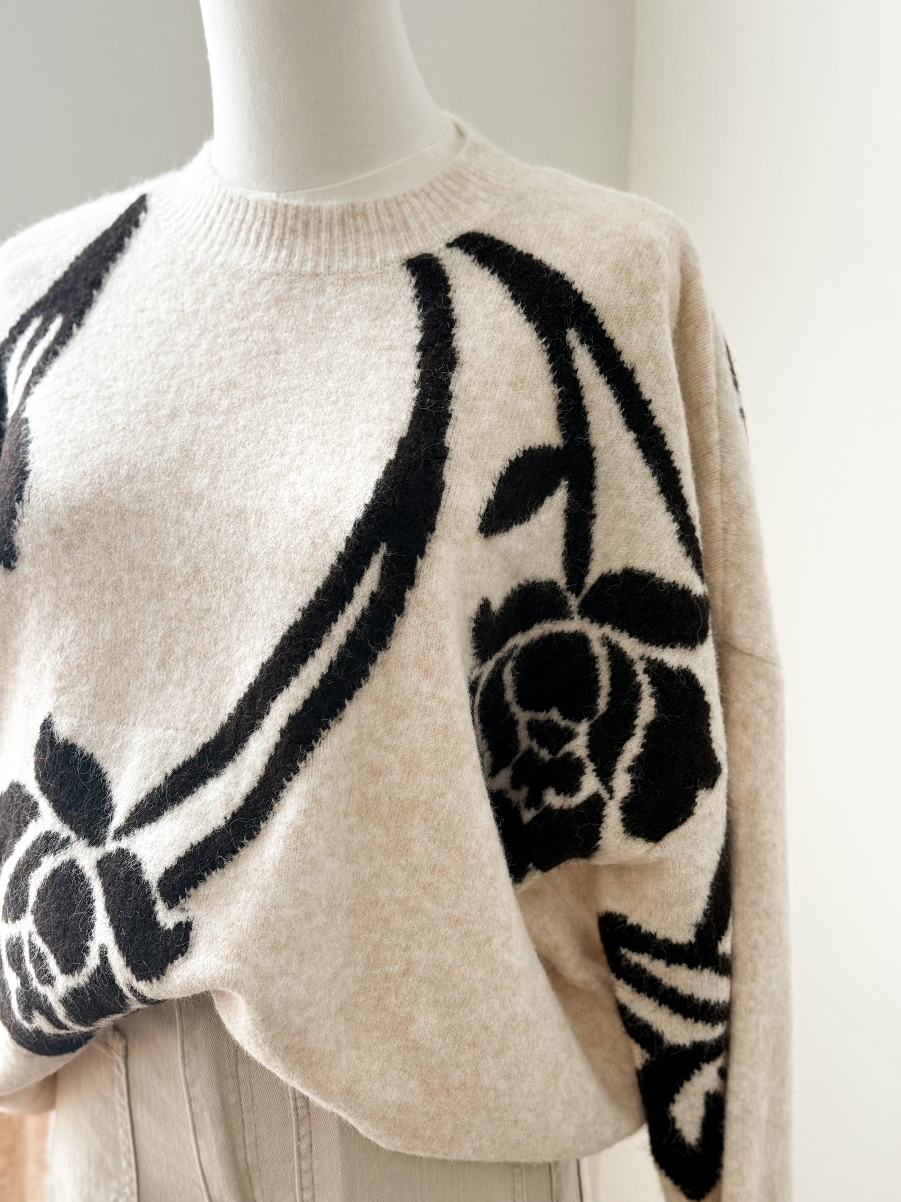 BYOMEA FLOWER JUMPER 4 - Birch/Java-Sweaters and Cardigans- Hometown Style HTS, women's in store and online boutique located in Ingersoll, Ontario