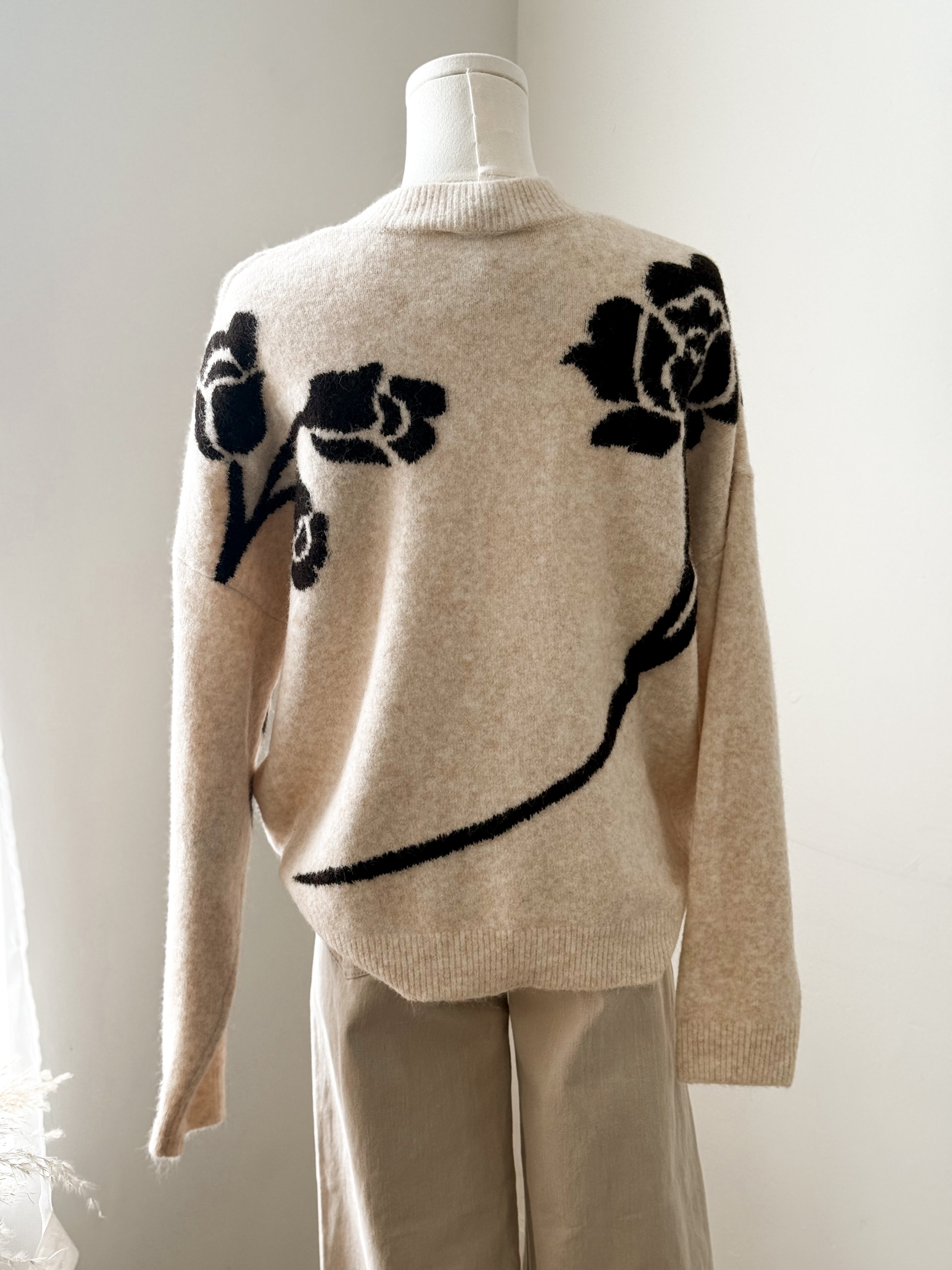 BYOMEA FLOWER JUMPER 4 - Birch/Java-Sweaters and Cardigans- Hometown Style HTS, women's in store and online boutique located in Ingersoll, Ontario