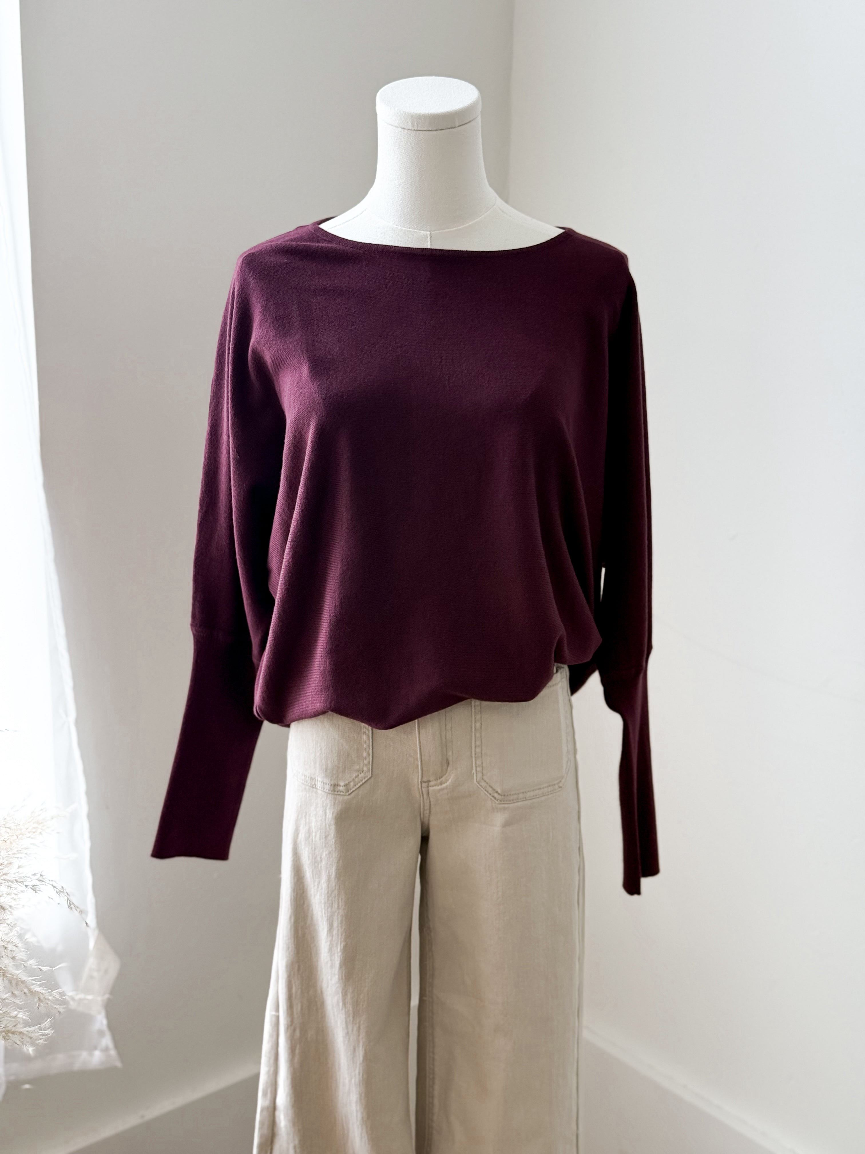 BYMMORLA BAT JUMPER - Fig-Casual Tops- Hometown Style HTS, women's in store and online boutique located in Ingersoll, Ontario