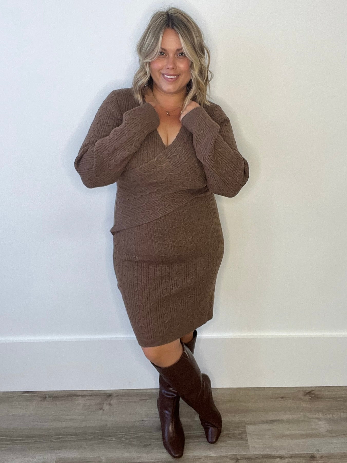 Cable Crossover Knit Dress - Coco-dress- Hometown Style HTS, women's in store and online boutique located in Ingersoll, Ontario